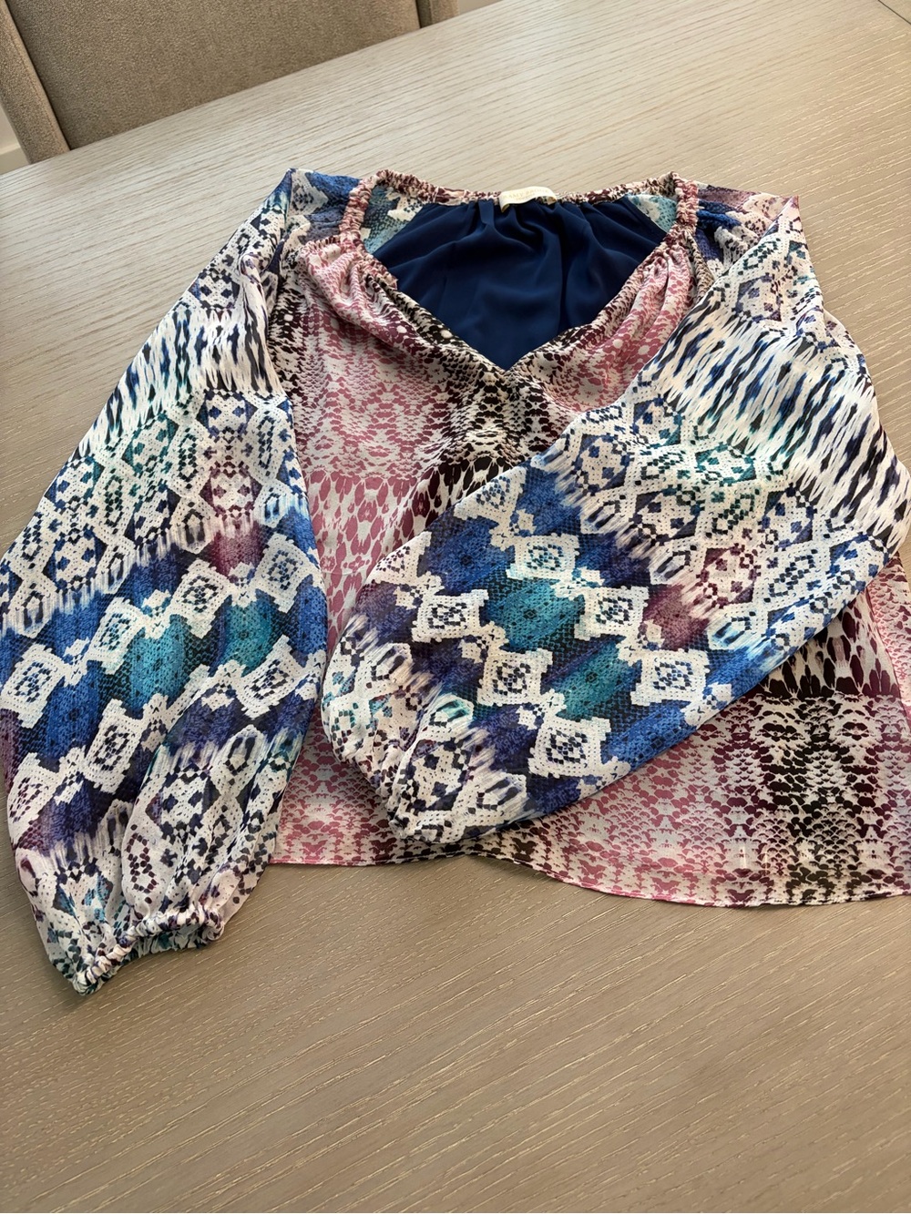 Ramy Brook Navy, Pink and White Printed Blouse